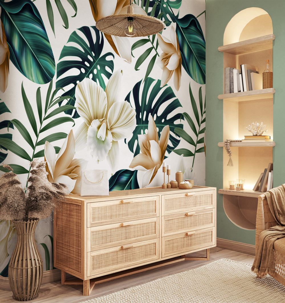 Carta da parati Tropical flowers - soggiorno Carta da parati Tropical flowers - soggiorno