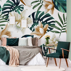 Carta da parati Tropical flowers - camera da letto Carta da parati Tropical flowers - camera da letto