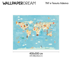 Carta da parati Mappamondo con Animali 2 dimensioni TNT Carta da parati Mappamondo con Animali 2 dimensioni TNT