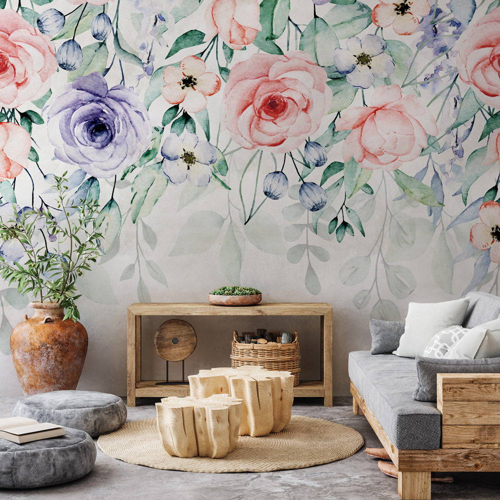 Carta da parati Romantic roses - Soggiorno Carta da parati Romantic roses - Soggiorno