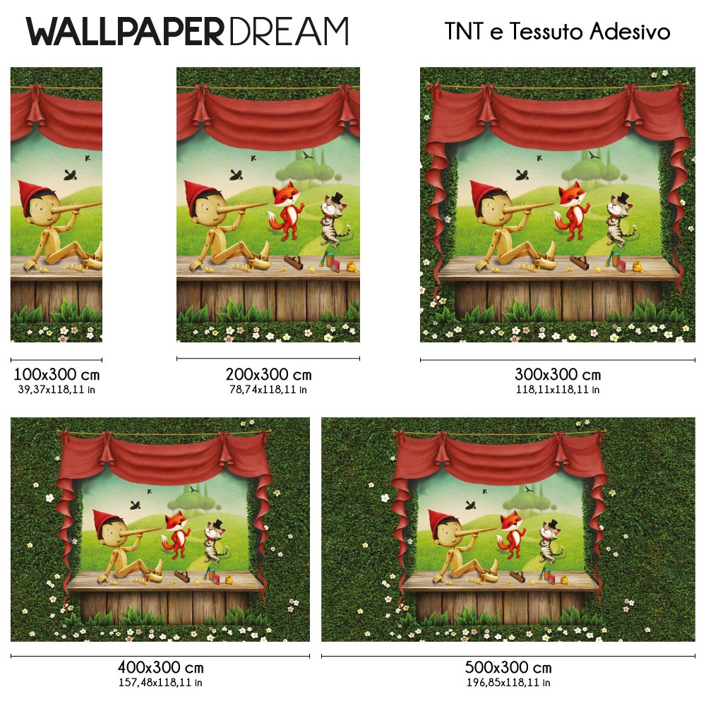 Carta da parati Pinocchio, il gatto e la volpe dimensioni TNT Carta da parati Pinocchio, il gatto e la volpe dimensioni TNT