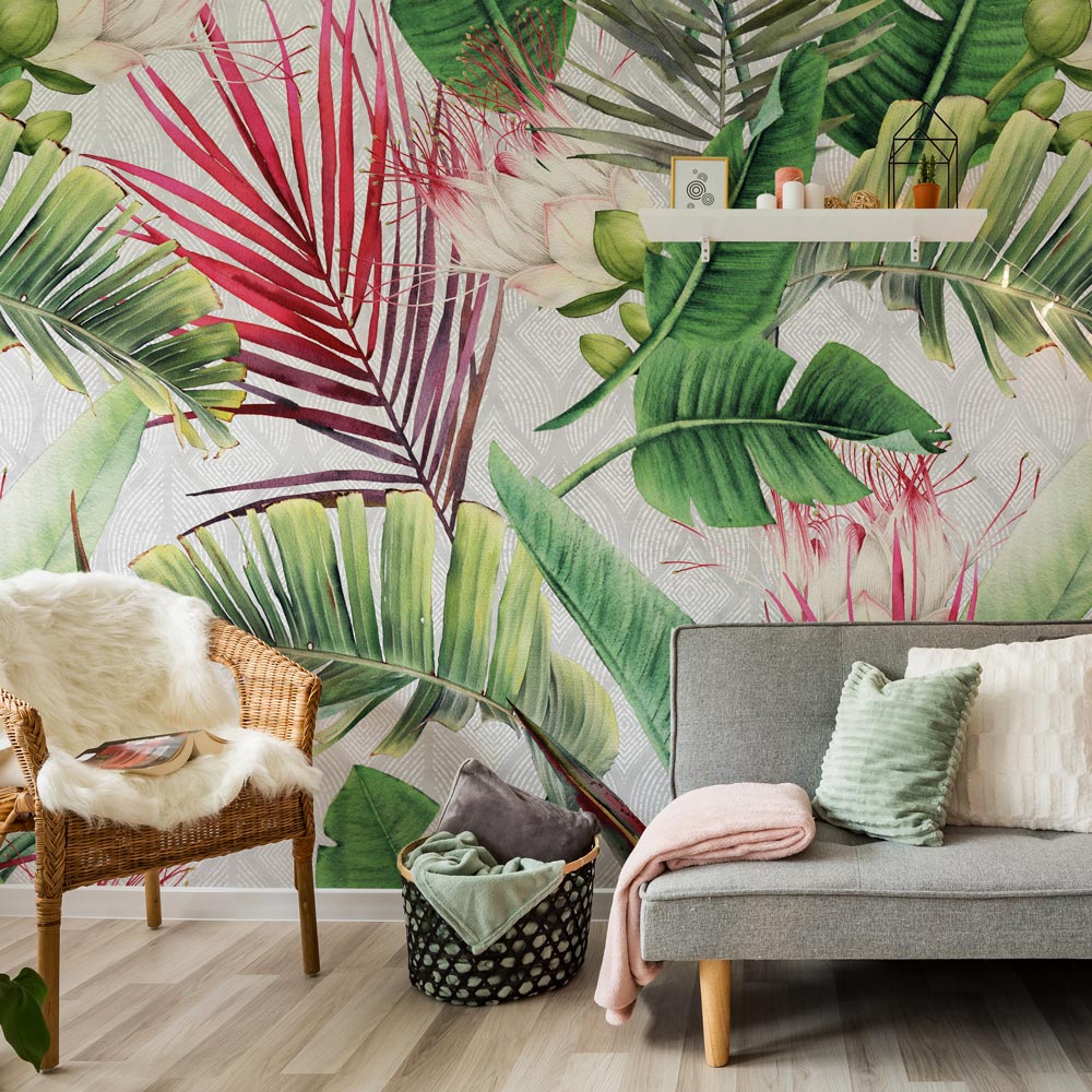 Carta da parati Tropical Leaves soggiorno 2 Carta da parati Tropical Leaves soggiorno 2