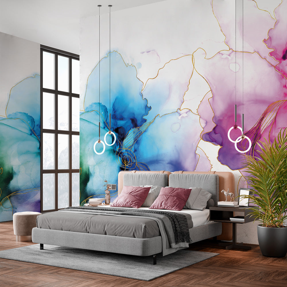 Carta da parati fiori d'acqua -  camera da letto Carta da parati fiori d'acqua -  camera da letto