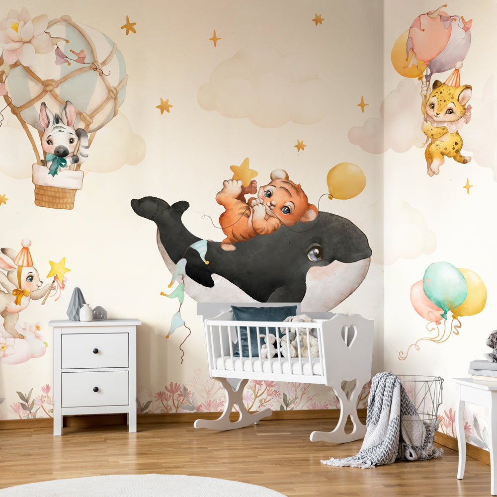Carta da parati Piccolo zoo volante - per bambini Carta da parati Piccolo zoo volante - per bambini
