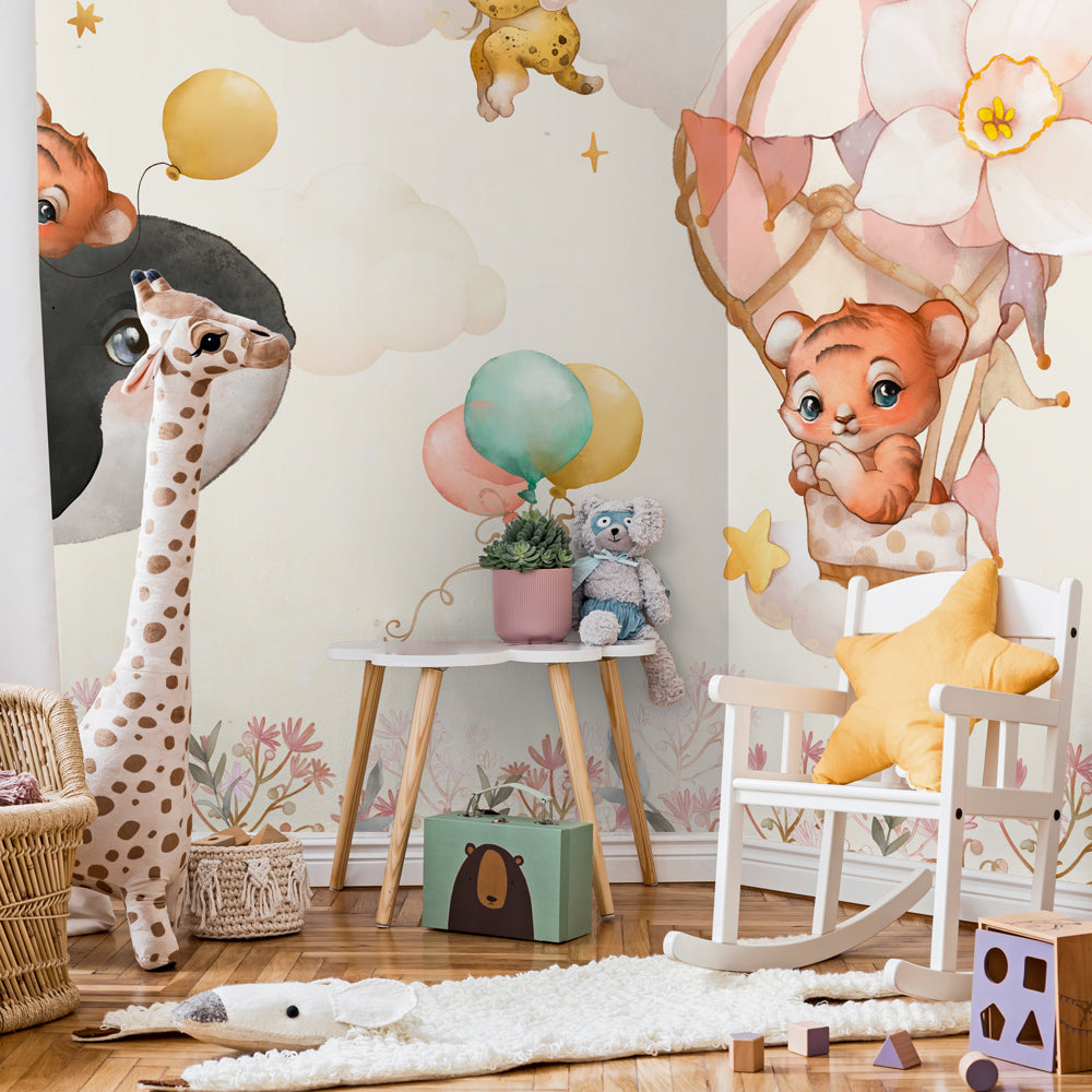 Carta da parati Piccolo zoo volante per bambini 2 Carta da parati Piccolo zoo volante per bambini 2