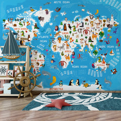 Carta da parati Mappamondo con Animali 2 per bambini 2 Carta da parati Mappamondo con Animali 2 per bambini 2