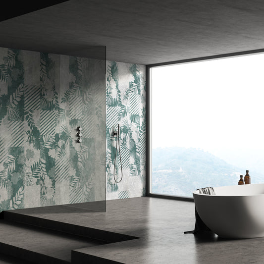 Carta Da Parati In Fibra Di Vetro Ombre Floreali - box doccia | verde