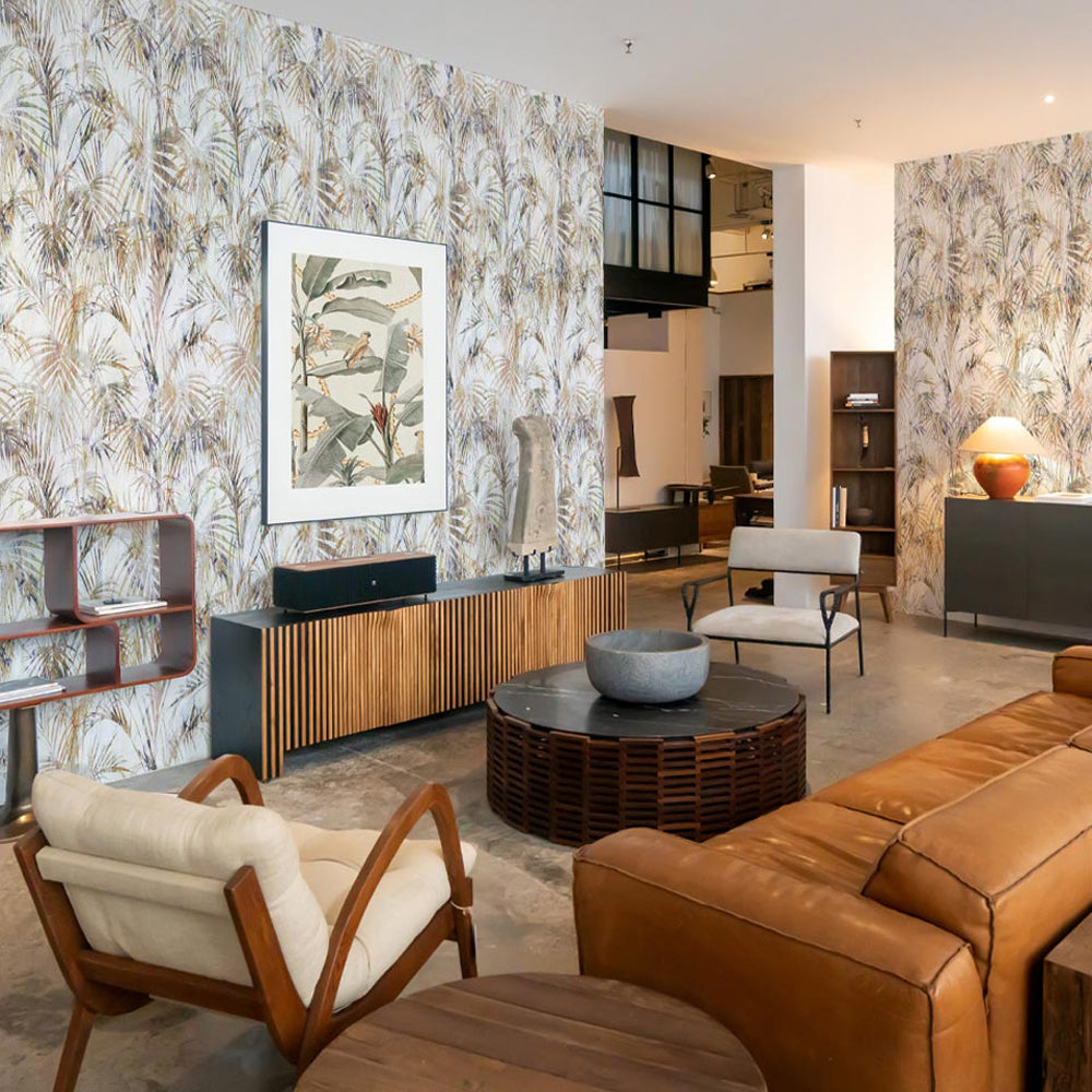 Carta da parati Esotica Eleganza - soggiorno  | beige Carta da parati Esotica Eleganza - soggiorno  | beige