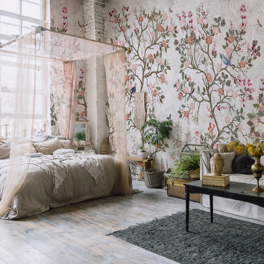 Carta da parati Roseto d'Oriente - camera da letto Carta da parati Roseto d'Oriente - camera da letto