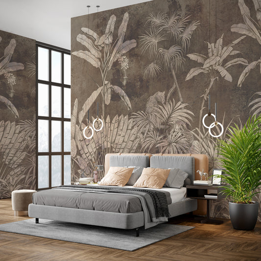 Carta da parati Giungla Monocromatica - camera da letto  | beige, marrone