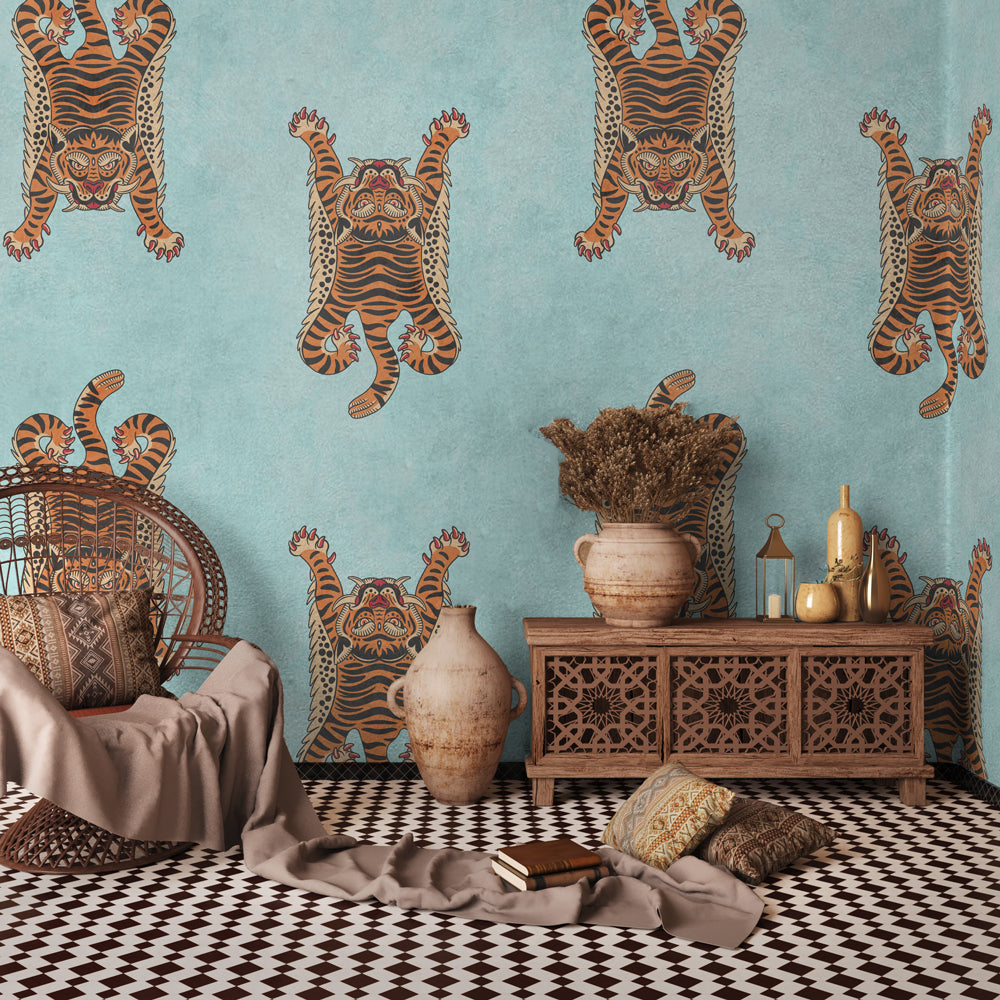 Carta da parati Tigre tibetana soggiorno 2 Carta da parati Tigre tibetana soggiorno 2