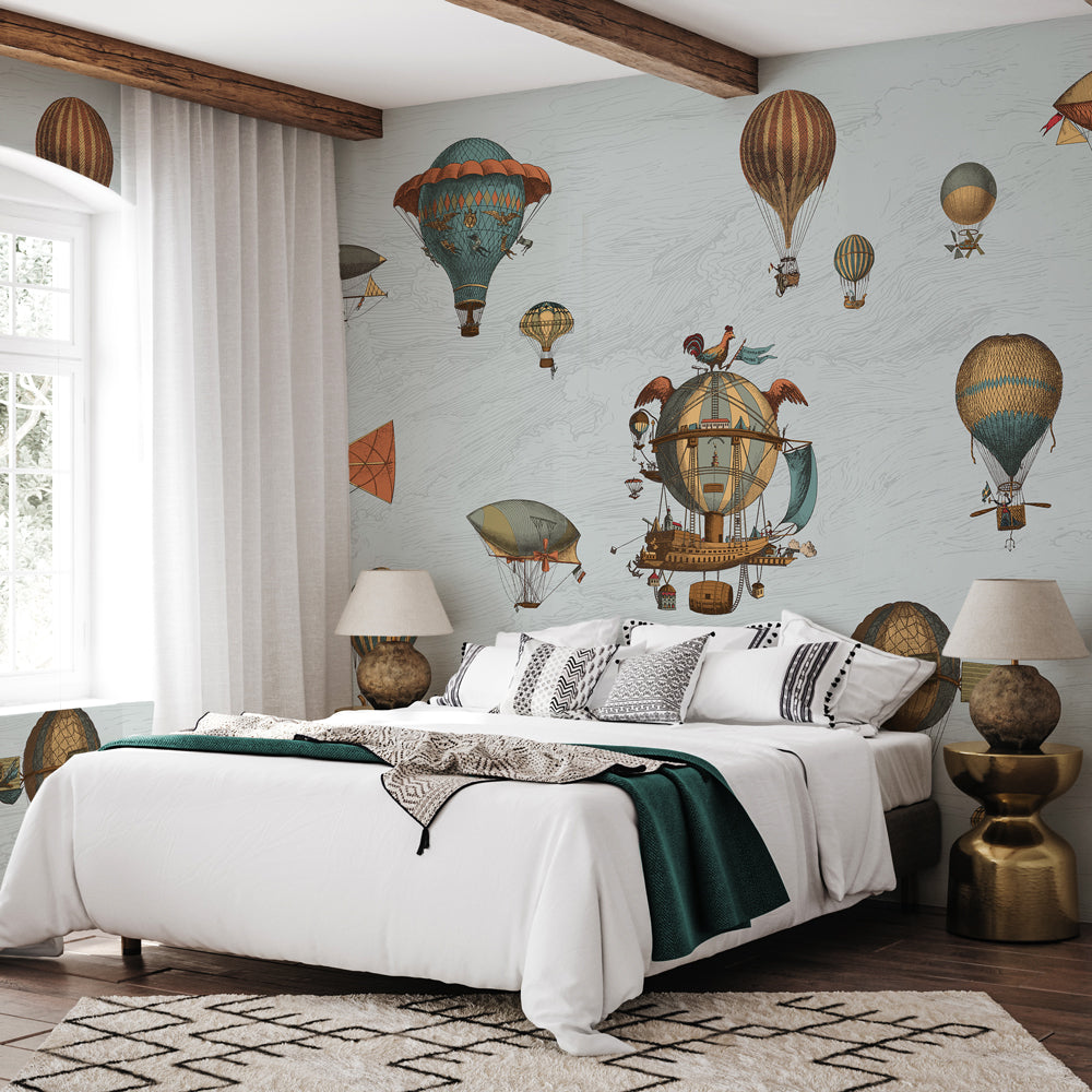 Carta da parati Vintage Balloons - camera da letto | blu Carta da parati Vintage Balloons - camera da letto | blu