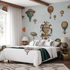 Carta da parati Vintage Balloons - camera da letto | blu Carta da parati Vintage Balloons - camera da letto | blu