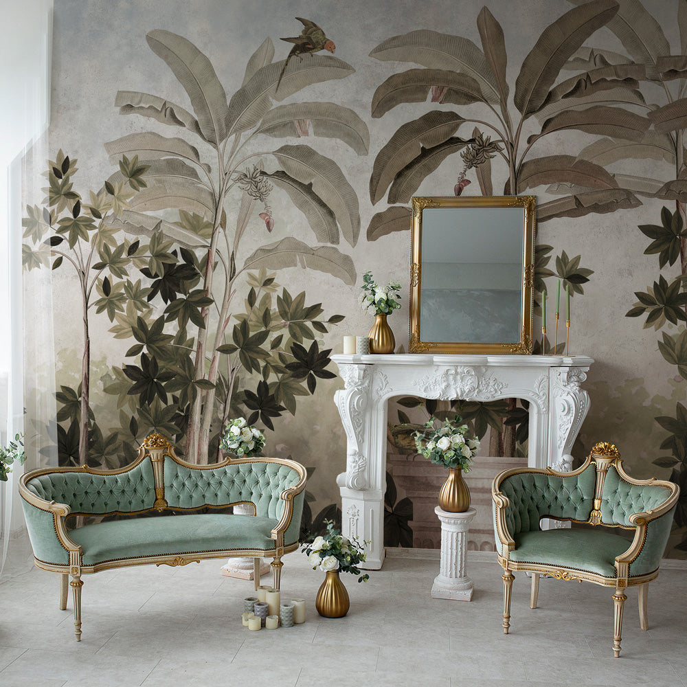 Carta da parati Affresco tropicale - soggiorno Carta da parati Affresco tropicale - soggiorno