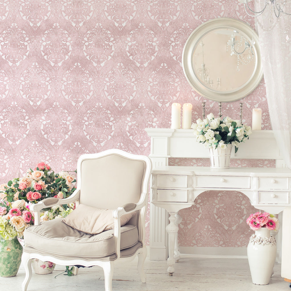 Carta da parati Baroque - Soggiorno | rosa Carta da parati Baroque - Soggiorno | rosa