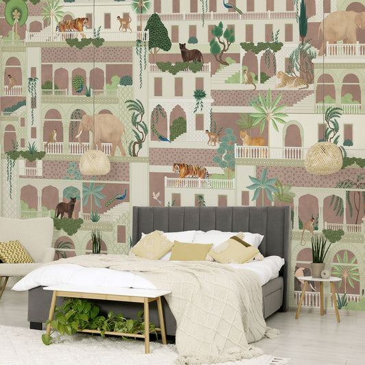 Carta da parati Il palazzo degli animali - camera da letto | beige; marrone