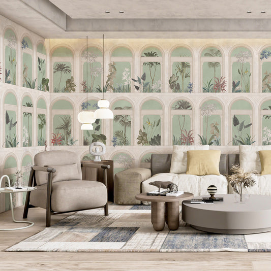 Carta da parati Loggia sull'Eden - soggiorno, esercizi commerciali | verde