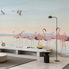 Carta da parati L'eden dei fenicotteri - soggiorno Carta da parati L'eden dei fenicotteri - soggiorno