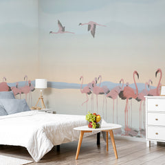 Carta da parati L'eden dei fenicotteri - camera da letto Carta da parati L'eden dei fenicotteri - camera da letto