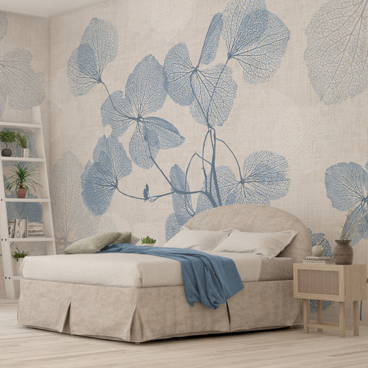 Carta da parati Foglie al vento - camera da letto | blu