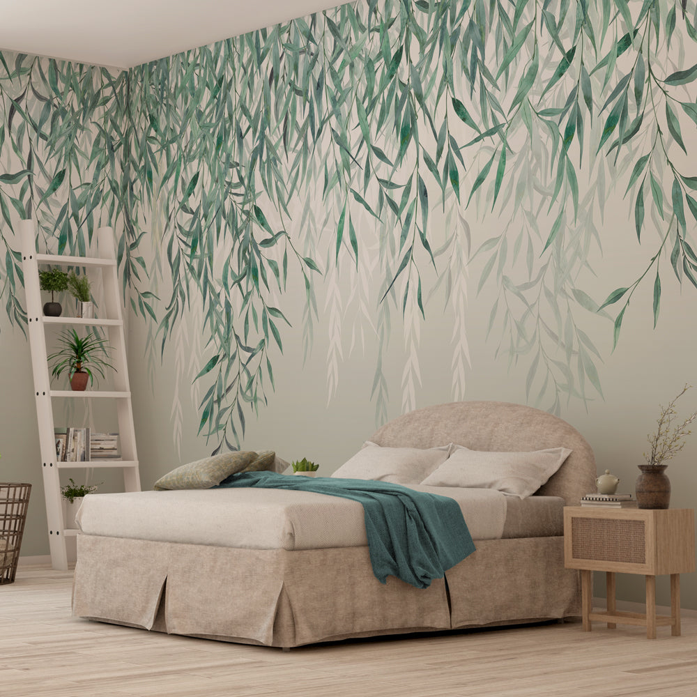 Carta da parati Fronde di salice - camera da letto, esercizi commerciali Carta da parati Fronde di salice - camera da letto, esercizi commerciali