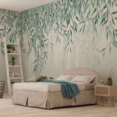 Carta da parati Fronde di salice - camera da letto, esercizi commerciali Carta da parati Fronde di salice - camera da letto, esercizi commerciali