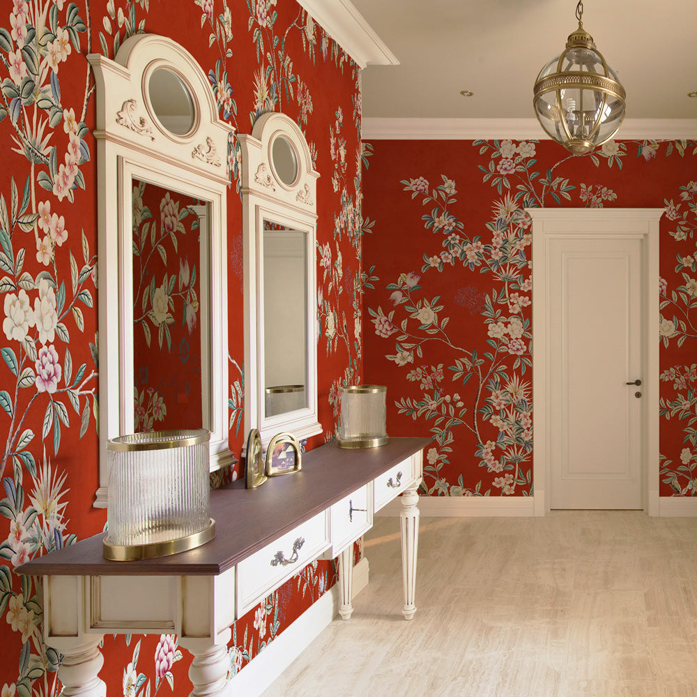 Carta da parati Chinoiserie scarlatta - esercizi commerciali Carta da parati Chinoiserie scarlatta - esercizi commerciali