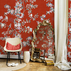 Carta da parati Chinoiserie scarlatta - soggiorno Carta da parati Chinoiserie scarlatta - soggiorno