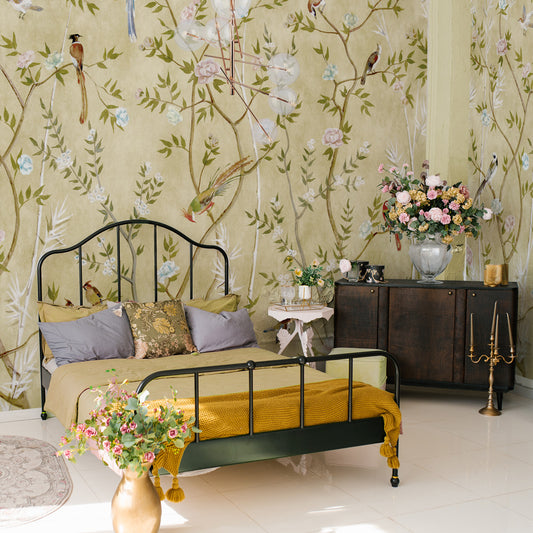 Carta da parati Chinoiserie dorata - camera da letto