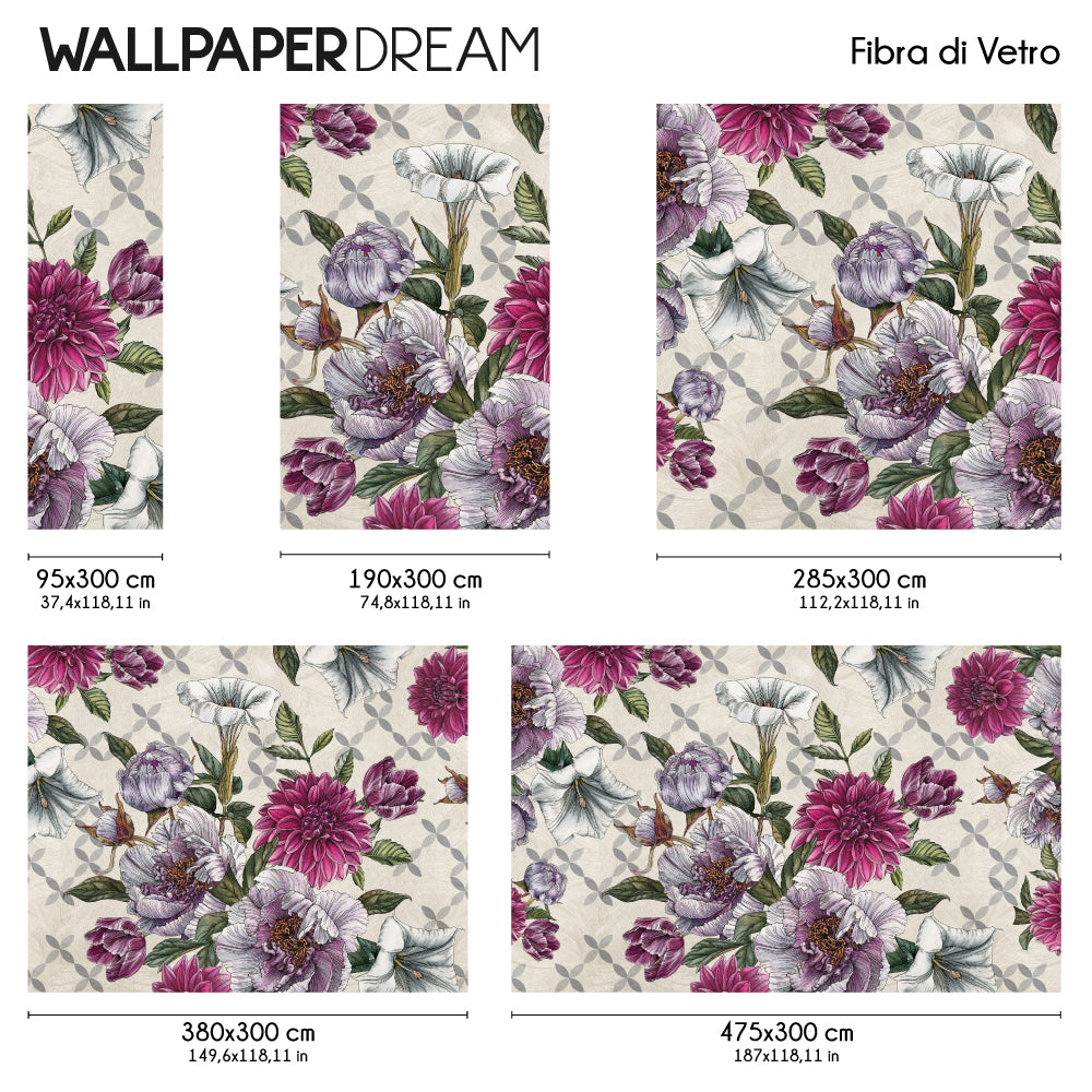Carta da parati Bouquet di fiori Dimensioni Fibra Vetro Carta da parati Bouquet di fiori Dimensioni Fibra Vetro