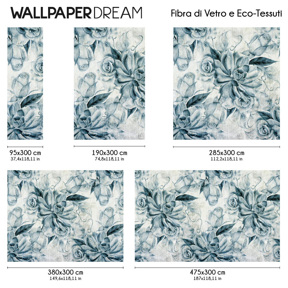 Carta da parati Rose e magnolie - dimensioni Fibra di Vetro Carta da parati Rose e magnolie - dimensioni Fibra di Vetro