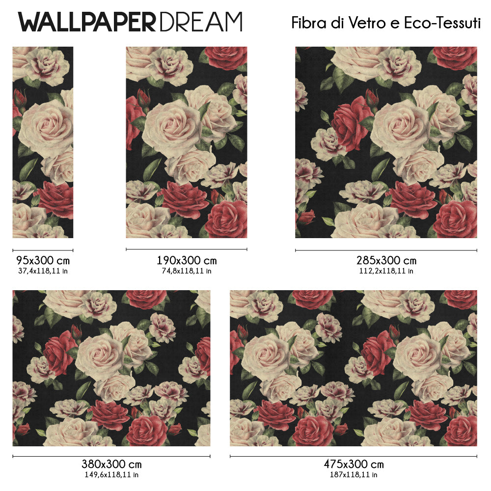 Carta da parati Roses Retrò dimensioni Fibra di vetro Carta da parati Roses Retrò dimensioni Fibra di vetro