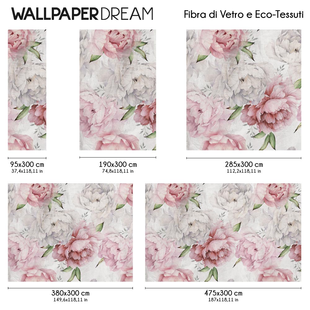 Carta da parati Pastel Peonies dimensioni Fibra di Vetro Carta da parati Pastel Peonies dimensioni Fibra di Vetro