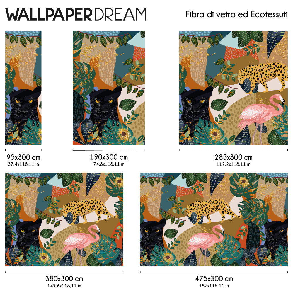 Carta da parati Tropicale Naif - dimensioni Fibra di Vetro Carta da parati Tropicale Naif - dimensioni Fibra di Vetro