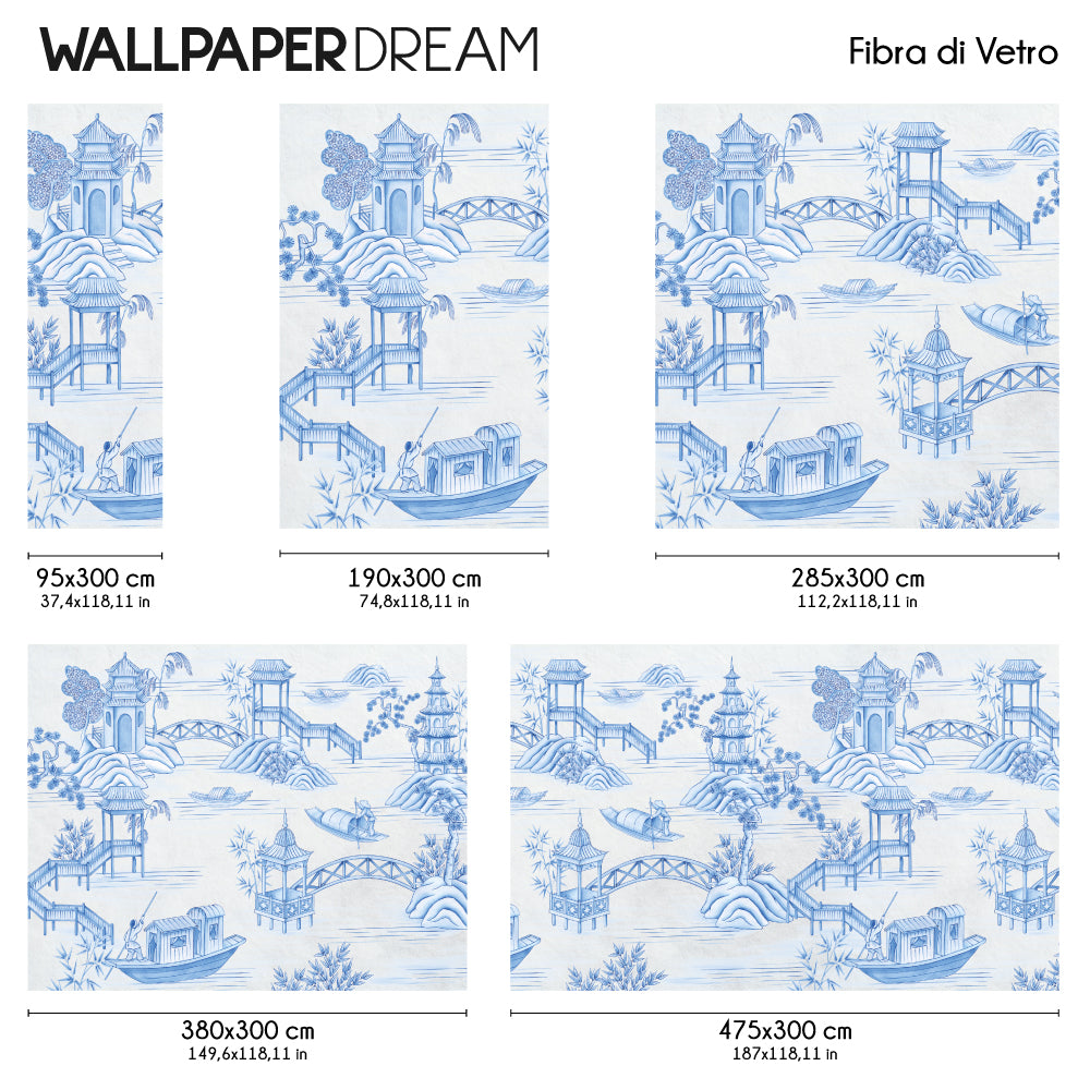 Carta da parati Pagode blu dimensioni Fibra di Vetro Carta da parati Pagode blu dimensioni Fibra di Vetro