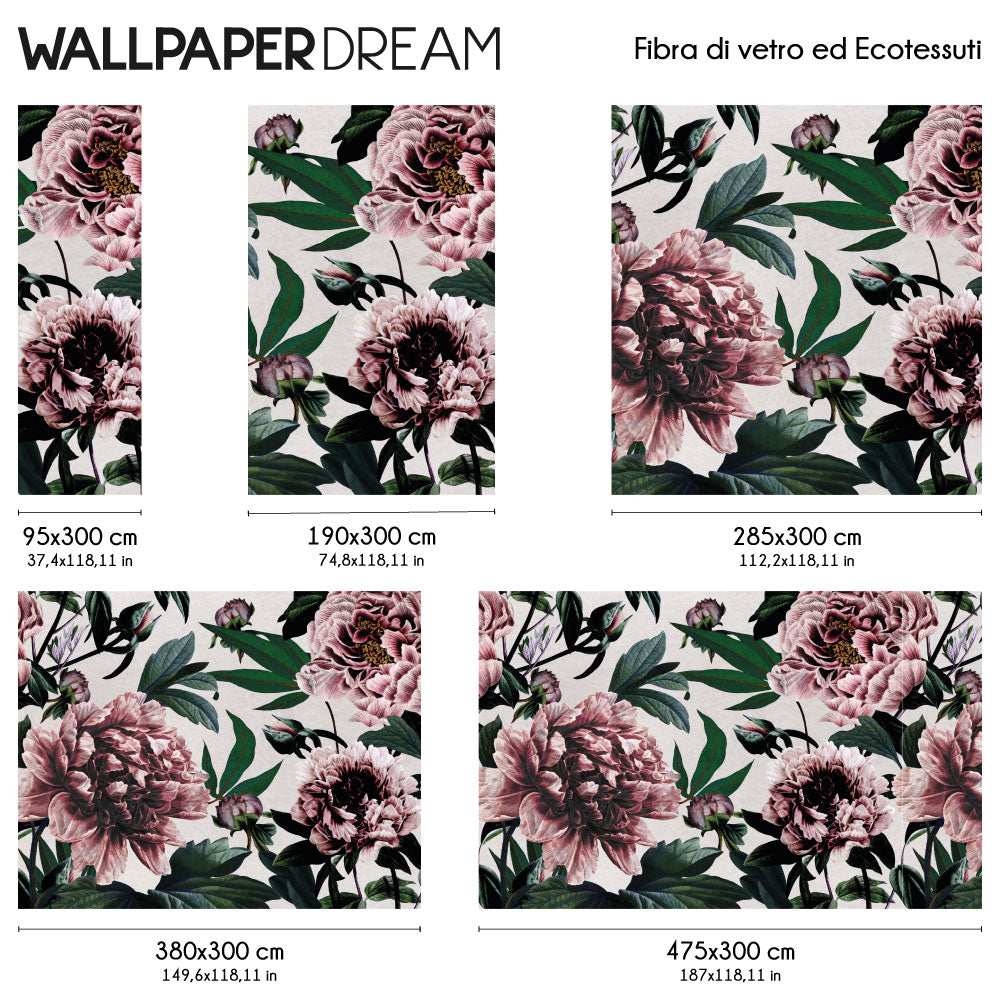 Carta da parati Peonie eleganti dimensioni Fibra di Vetro Carta da parati Peonie eleganti dimensioni Fibra di Vetro