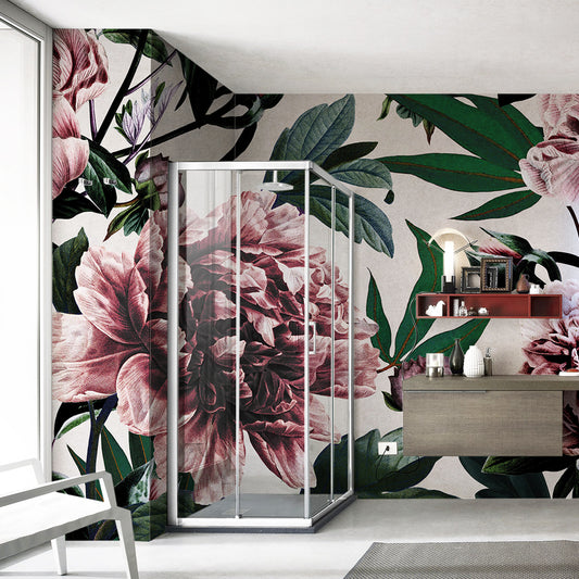 Carta da parati Peonie eleganti - bagno, box doccia