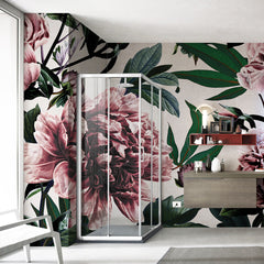 Carta da parati Peonie eleganti - bagno, box doccia Carta da parati Peonie eleganti - bagno, box doccia