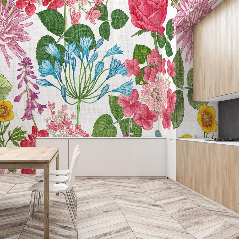 Carta da Parati in Fibra di Vetro Tela fiorita - cucina Carta da Parati in Fibra di Vetro Tela fiorita - cucina