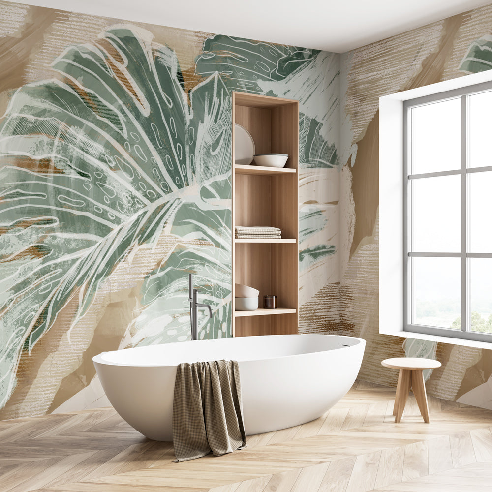 Carta da parati Filodendro astratto - bagno Carta da parati Filodendro astratto - bagno