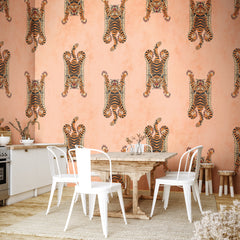 Carta da parati Tigre tibetana - sala da pranzo | rosa Carta da parati Tigre tibetana - sala da pranzo | rosa