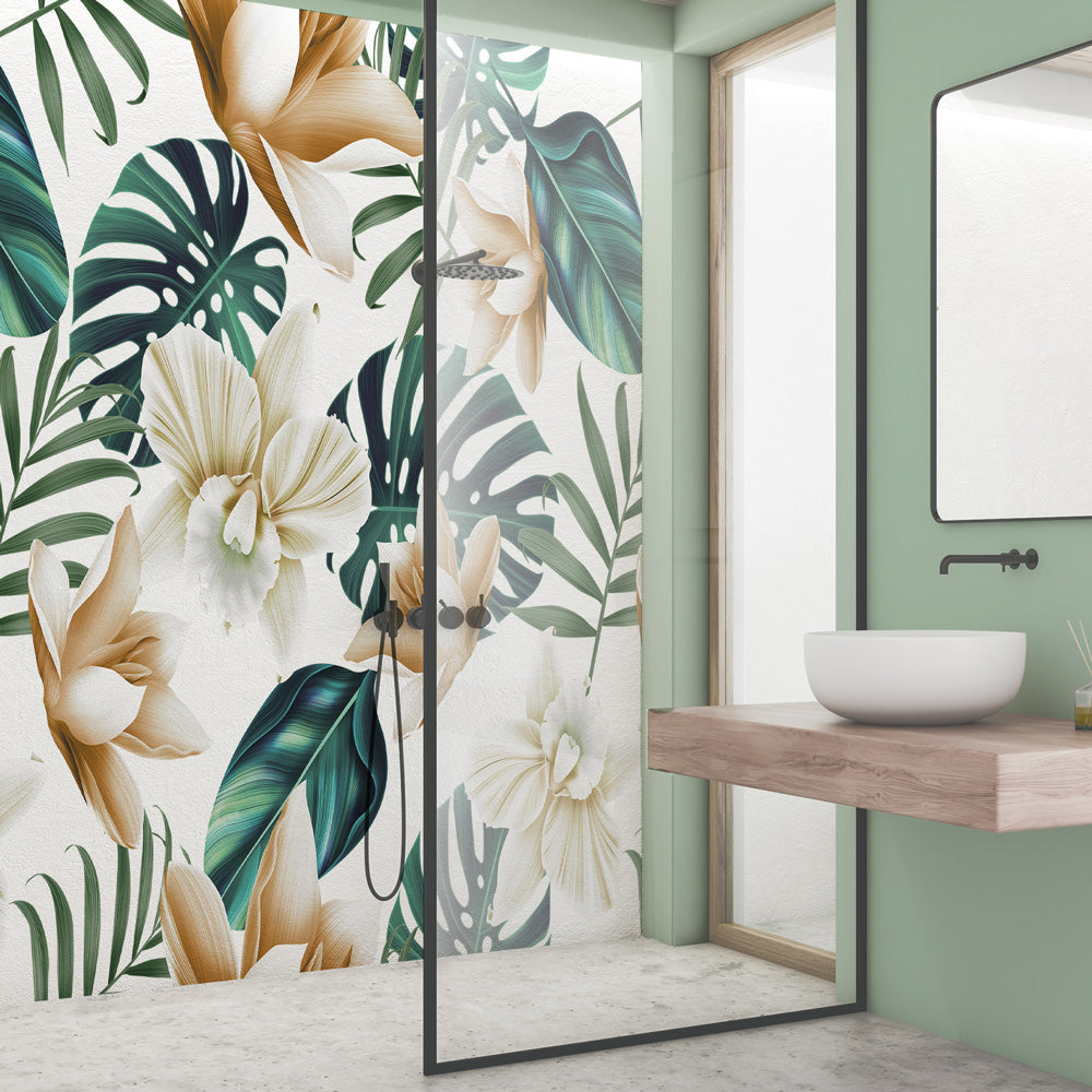 Carta da parati Tropical flowers - box doccia, bagno Carta da parati Tropical flowers - box doccia, bagno