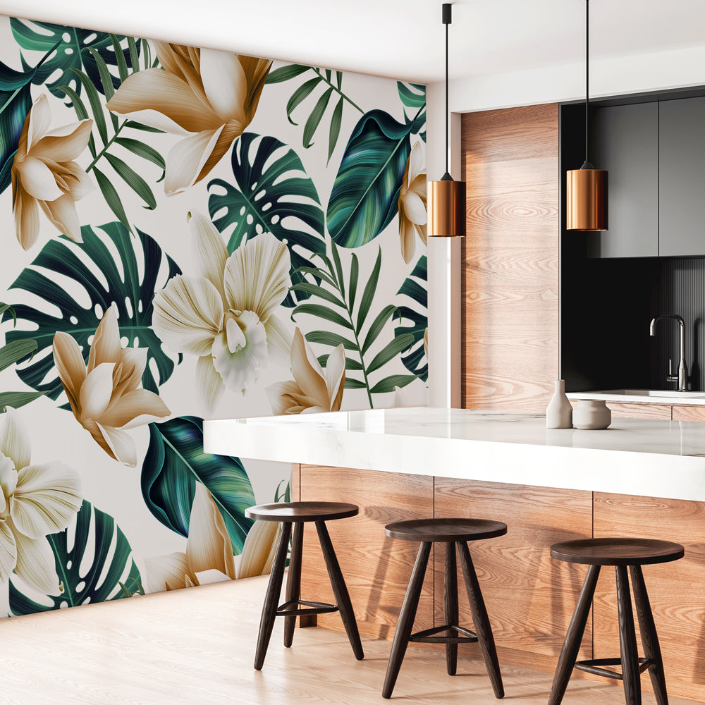 Carta da parati Tropical flowers - cucina Carta da parati Tropical flowers - cucina