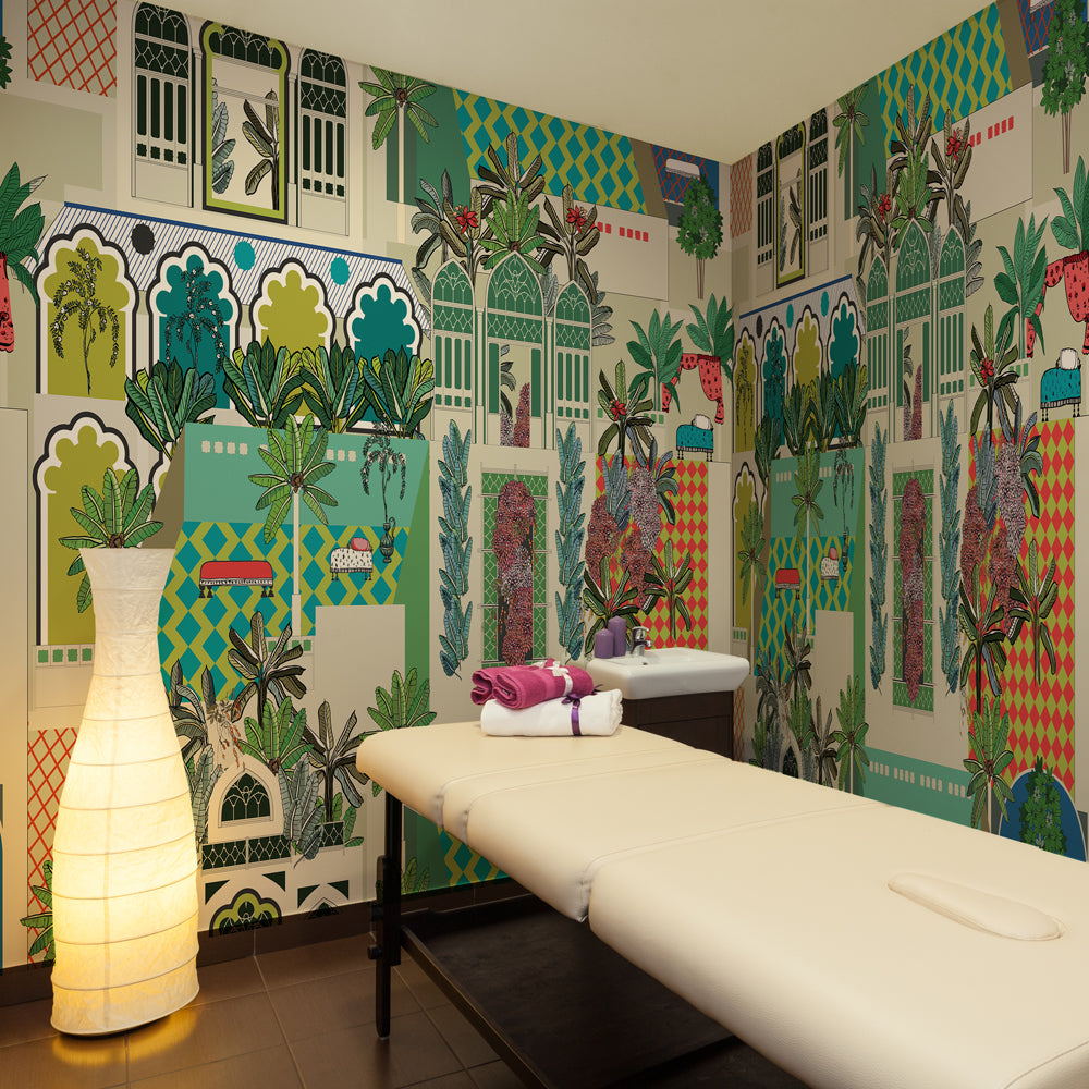 Carta da parati Indian Desire - esercizi commerciali  | verde Carta da parati Indian Desire - esercizi commerciali  | verde