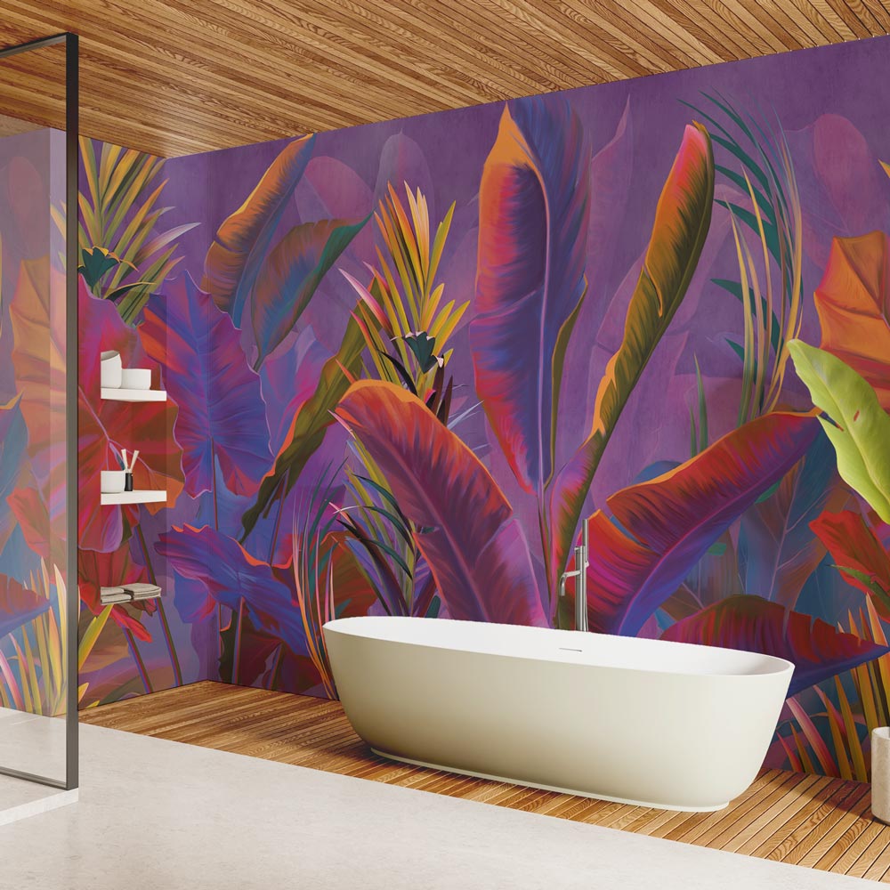 Carta da parati Tropic bomb - bagno, box doccia | rosa Carta da parati Tropic bomb - bagno, box doccia | rosa