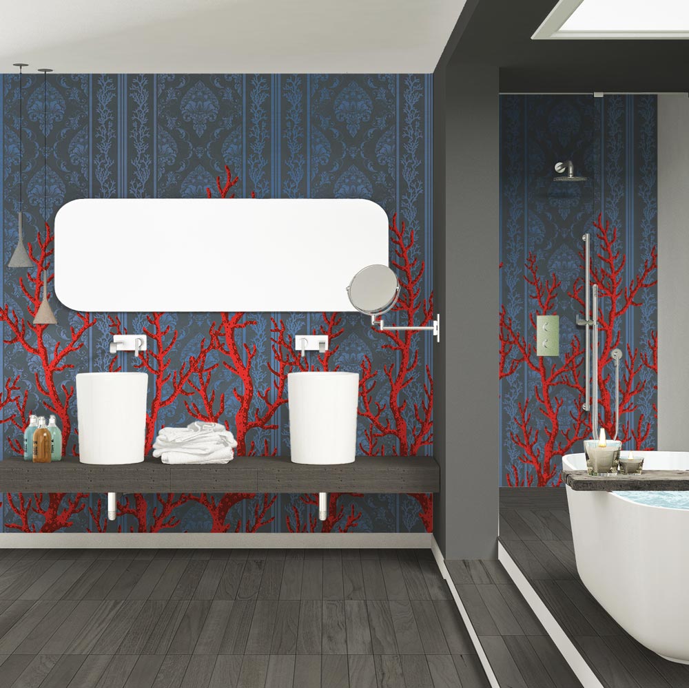 Carta da parati Damascato marino - bagno Carta da parati Damascato marino - bagno