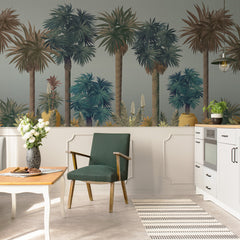 Carta da parati Surreal Palms - cucina, sala da pranzo | blu Carta da parati Surreal Palms - cucina, sala da pranzo | blu