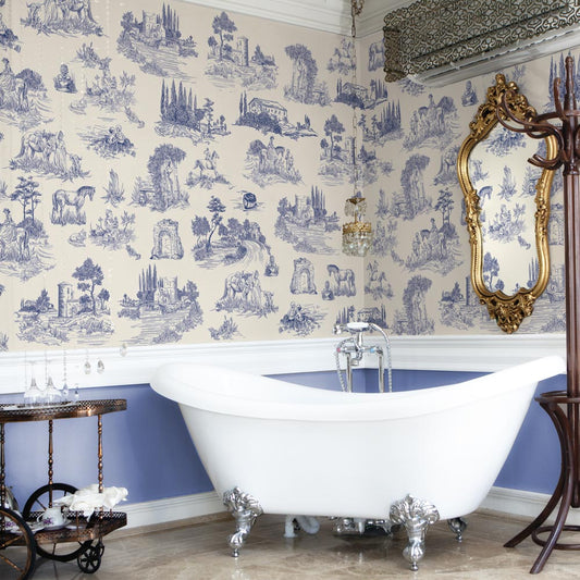 Carta da parati English Toile - bagno  | blu