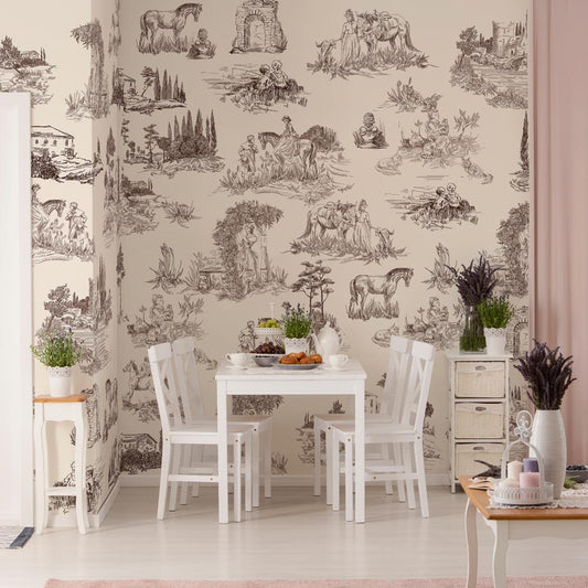 Carta da parati English Toile - cucina, esercizi commerciali | beige