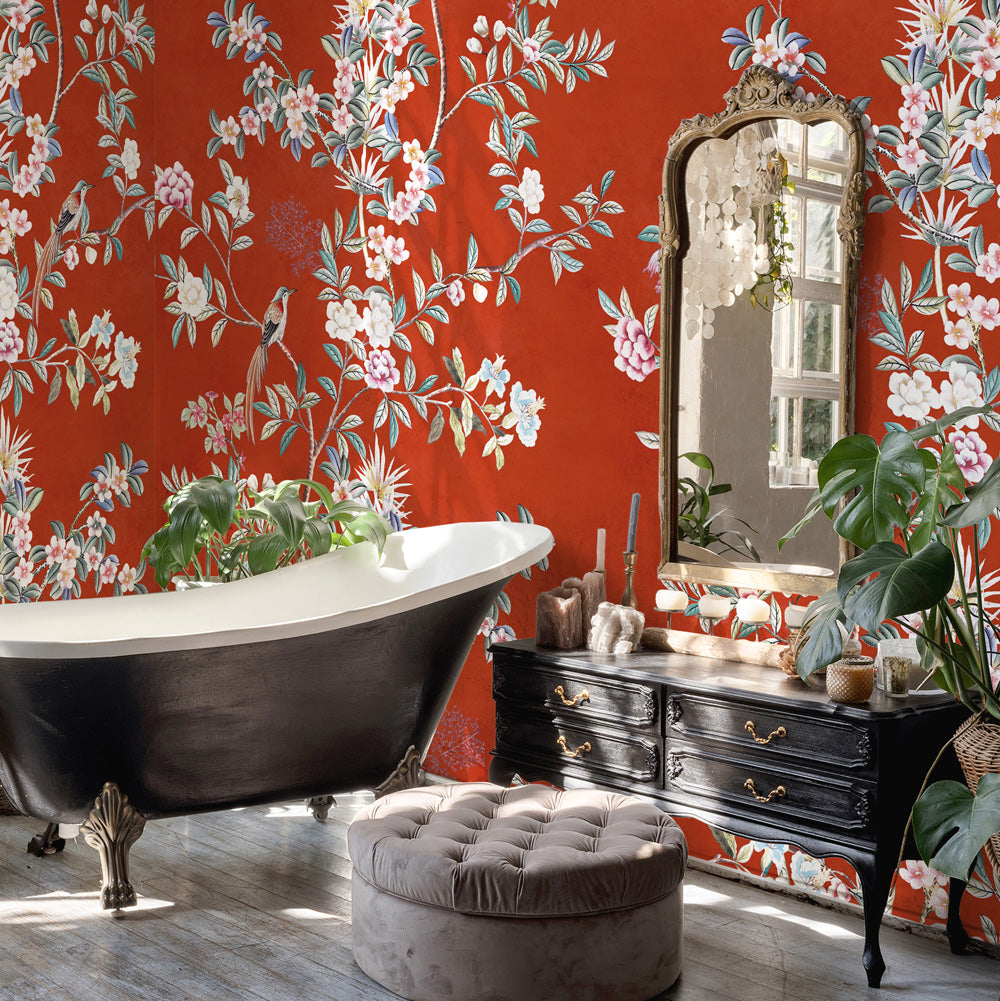 Carta da parati Chinoiserie scarlatta - bagno Carta da parati Chinoiserie scarlatta - bagno